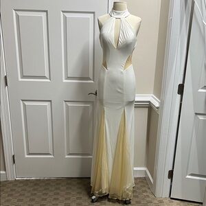 Jovani Cream and Tan Backless gown prom dress size 2 #336